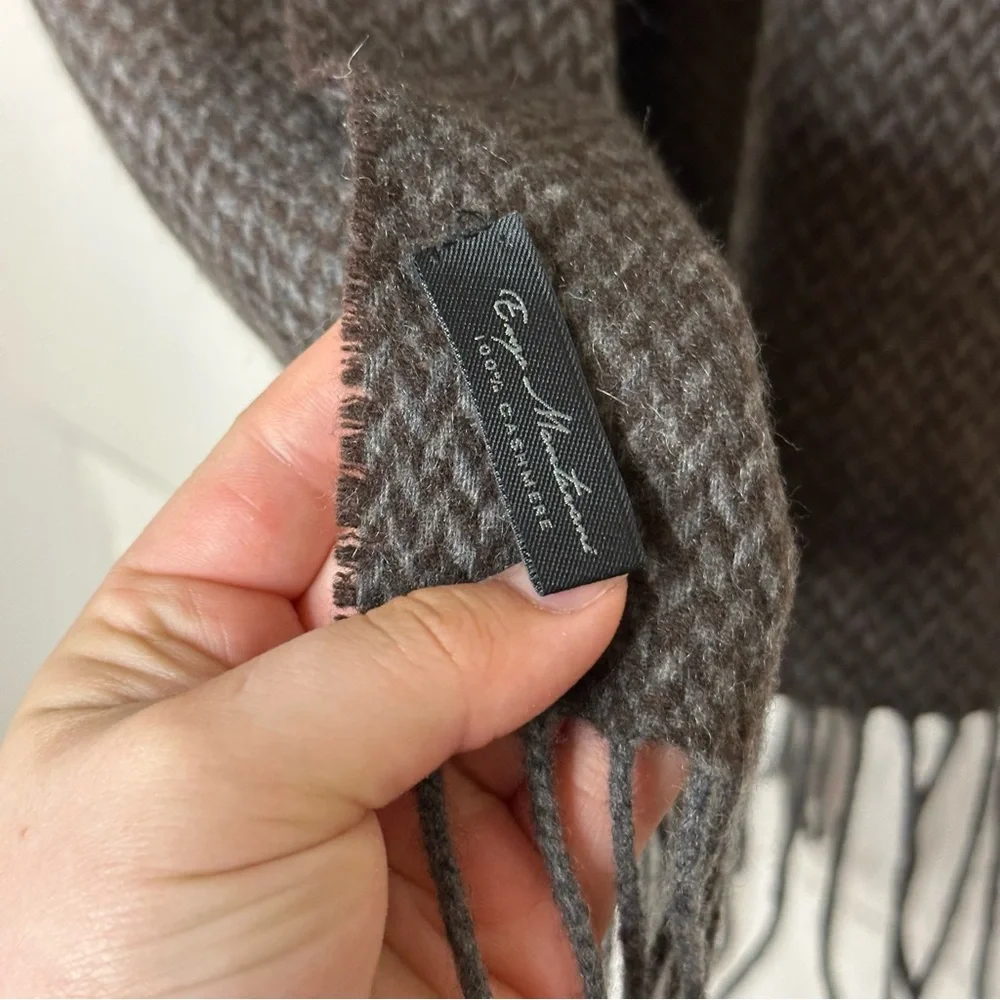 Enzo Mantovani 100% Cashmere Brown Grey Chevron Scarf Quiet Luxury Dark Academia